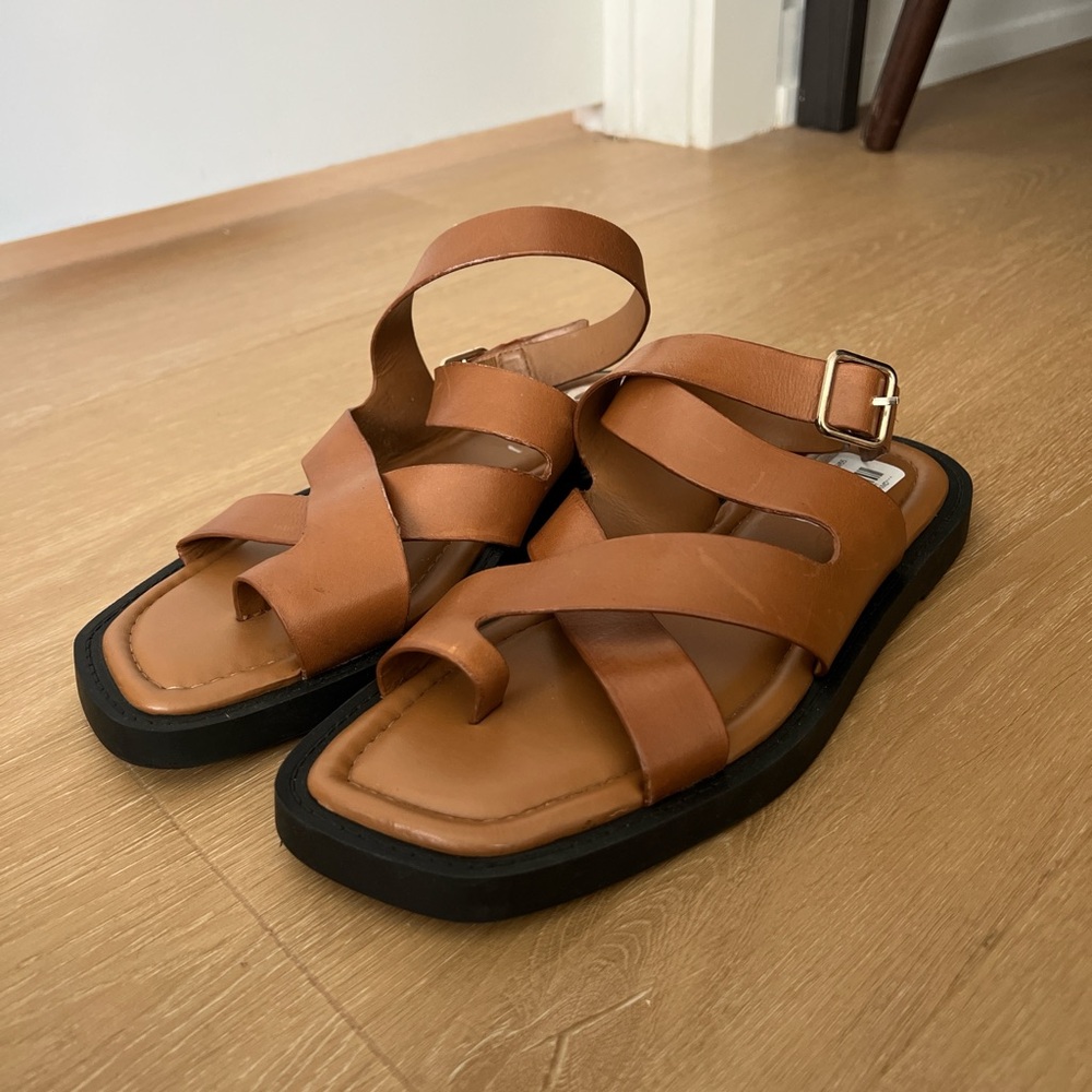 Gianni Bini Tan Brown Strappy Leather Sandals